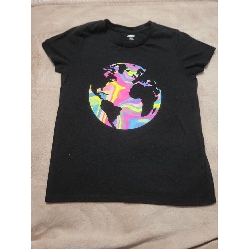 Old Navy Girls Graphic Tee Black Hydro Dipped Earth